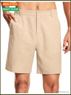 Men's Linen Shorts 7" & 9" Inseam Flat Front Casual Work Golf